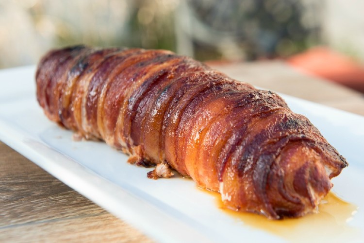 3 Ingredient Bacon Wrapped Maple Pork Tenderloin